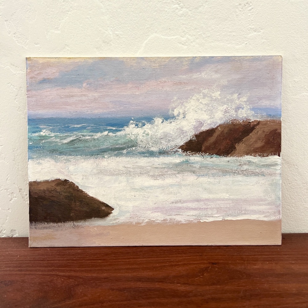 Vintage original signed beach ocean seascape coastal plein air painting canvas
